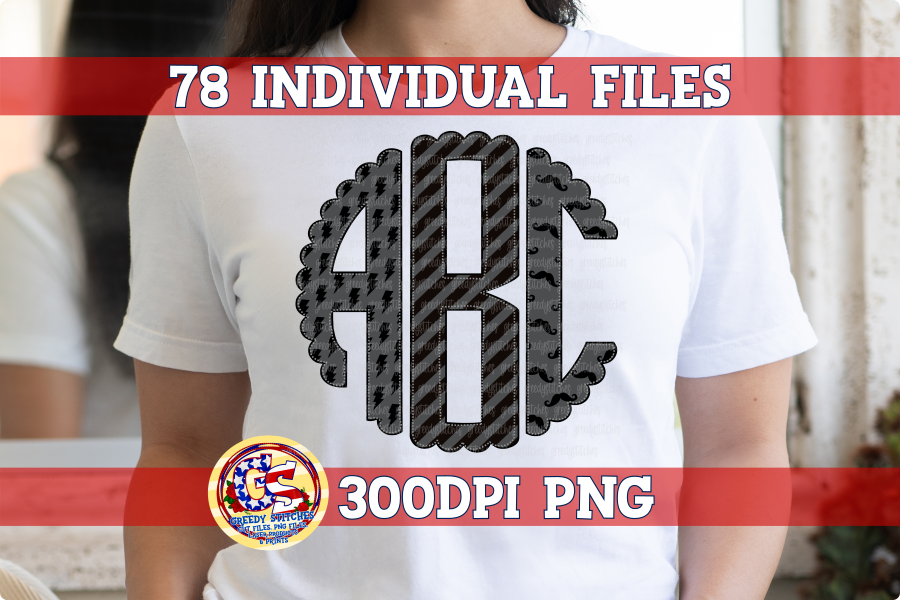 Black and Grey Triple Patterns Monogram Set PNG f