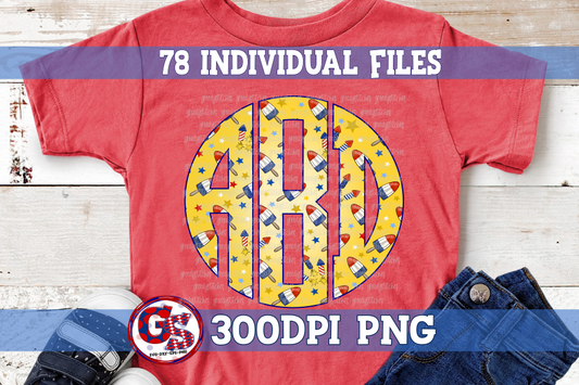 Bomb Popsicle and Fireworks Round Monogram Set PNG for Sublimation