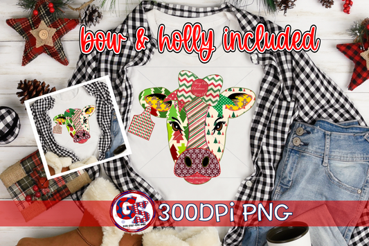 Christmas Cow PNG for Sublimation