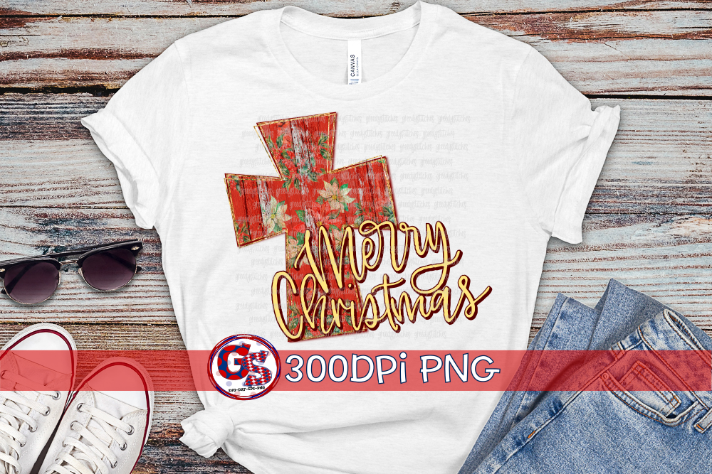 Christmas Poinsettia Cross PNG for Sublimation