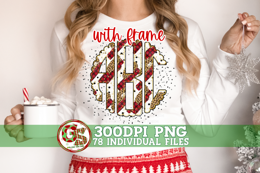 Christmas Dots Plaid Leopard Scalloped Monogram Set PNG