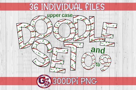 Christmas Tree Doodle Letters and Numbers 0-9 PNG for Sublimation