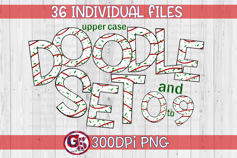 Christmas Tree Doodle Letters and Numbers 0-9 PNG for Sublimation