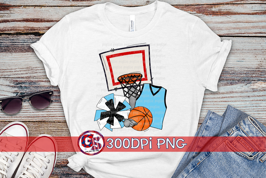 Basketball Set Columbia Blue PNG for Sublimation