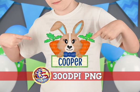 Easter Bunny Boy with Name Box PNG for Sublimation