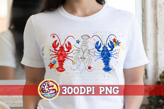 Red White & Blue Crawfish July 4th PNG Sublimation