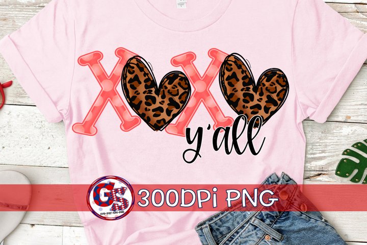 Valentine's Day XOXO Y'all Leopard PNG for Sublimation
