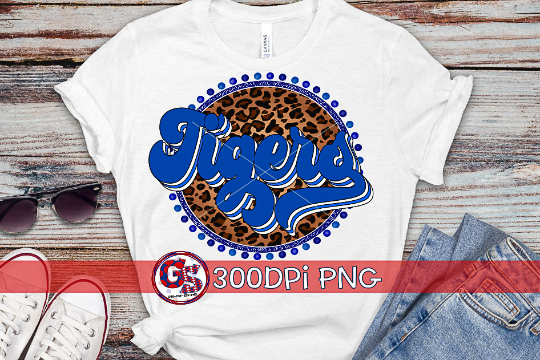 Retro Tigers Royal Blue PNG for Sublimation