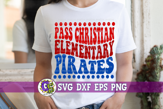 Pass Christian Elementary Pirates Groovy Wave SVG DXF EPS PNG