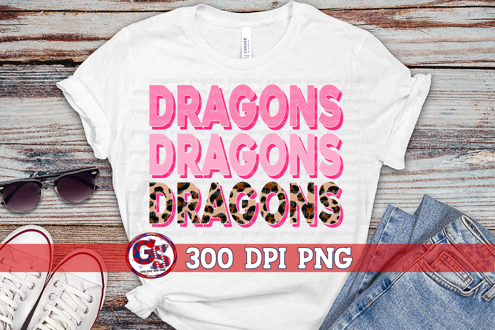 Dragons Breast Cancer Awareness Pink Leopard PNG for Sublimation