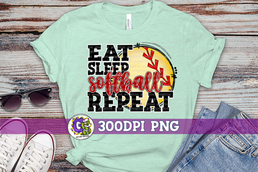 Eat Sleep Softball Repeat PNG For Sublimation