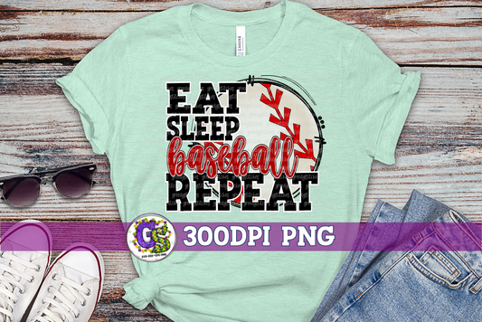 Eat Sleep Baseball Repeat PNG For Sublimation