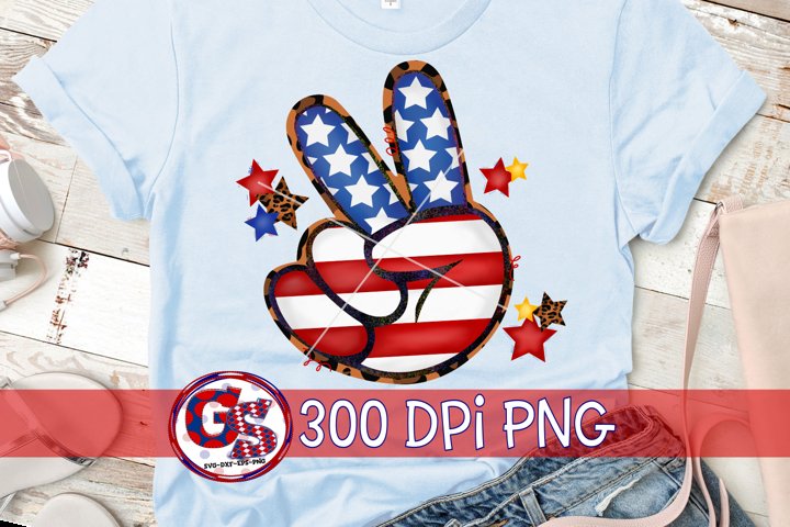 July 4th Leopard Peace Sign PNG for Sublimation