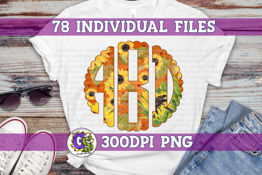 Fall Sunflower Monogram Set PNG for Sublimation