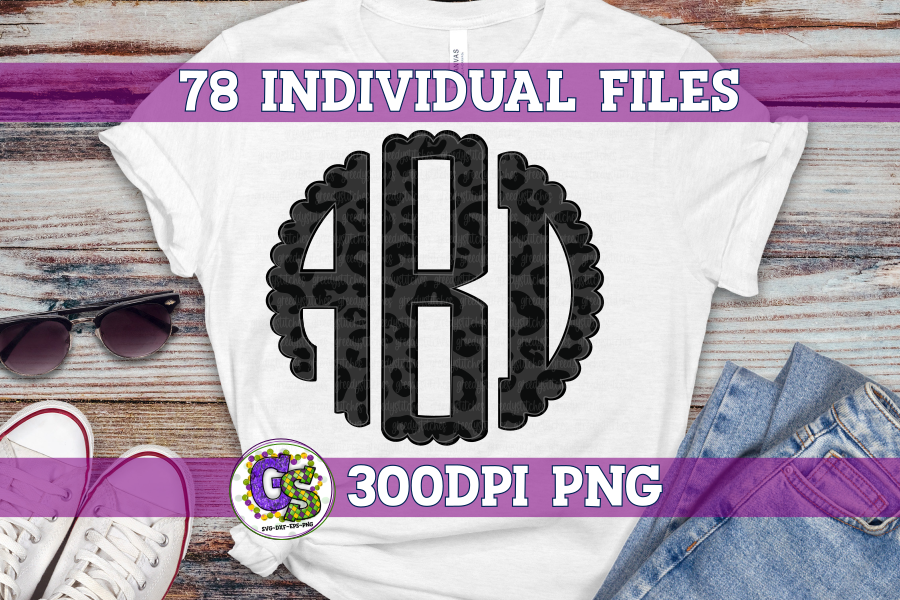 Black and Charcoal Leopard Monogram Set PNG for Sublimation