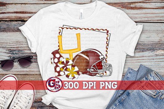 Football Frame Maroon Gold PNG for Sublimation