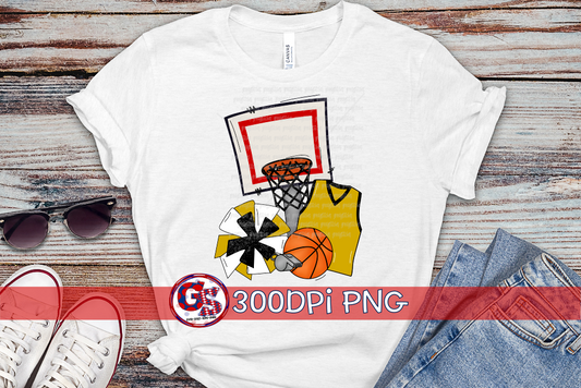 Basketball Set Gold and Black PNG for Sublimation