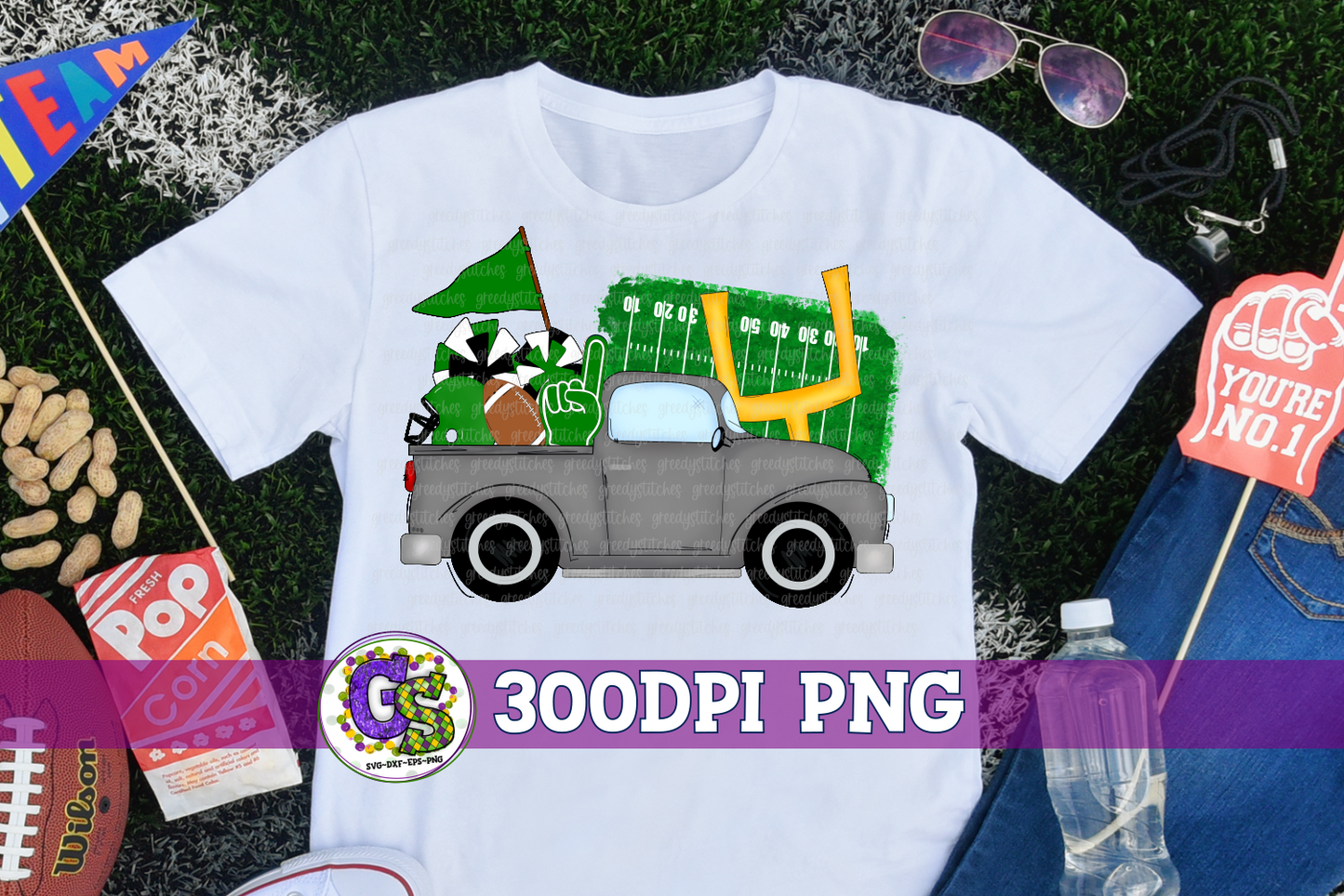 Football Truck Green Black PNG for Sublimation