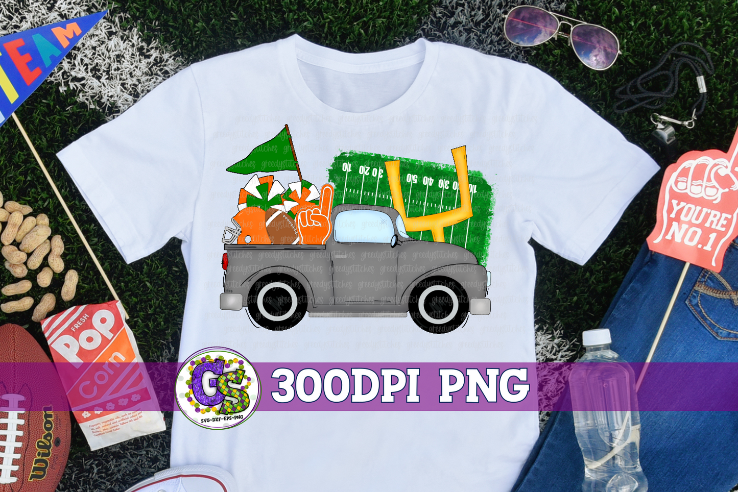 Football Truck Green Orange PNG for Sublimation