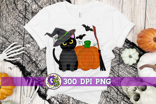 Halloween Black Cat Pumpkin Bats PNG for Sublimation