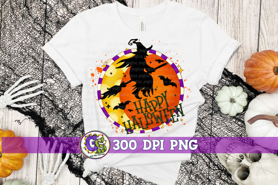 Happy Halloween Witch Moon PNG for Sublimation