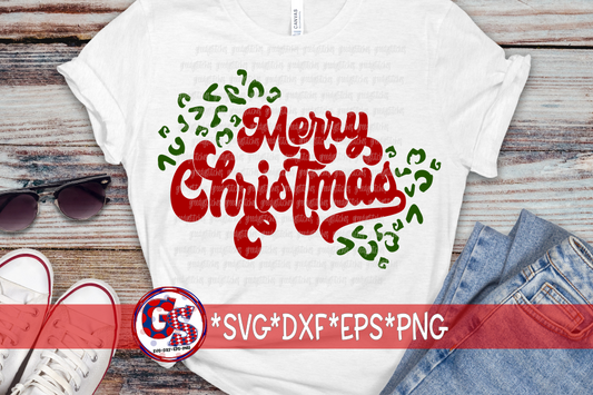 Retro Merry Christmas Leopard SVG DXF EPS PNG