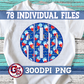 July 4th Ice Cream Round Monogram Set PNG for Sublimation