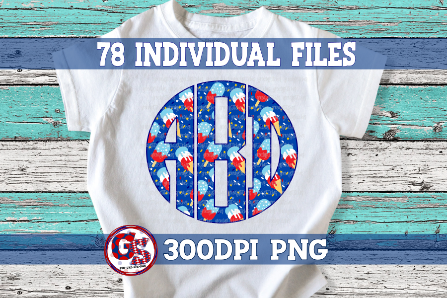 July 4th Ice Cream Round Monogram Set PNG for Sublimation