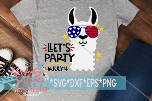 Llet&#39;s Party SVG | July 4th Llama SVG, DxF, EpS, PnG | Independence Day SVG | American SvG | All American SvG | Instant Download Cut File.