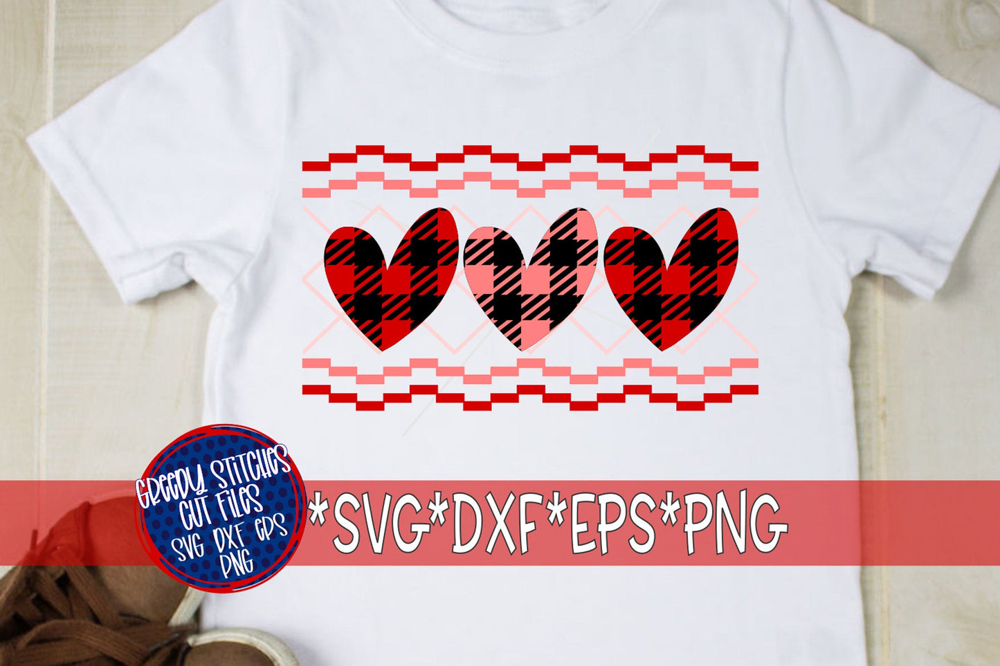 Valentine&#39;s Day SvG | Faux Smocked Buffalo Plaid Hearts svg dxf eps png. Hearts | Valentine&#39;s Day SvG | Heart SvG |Instant Download Cut File