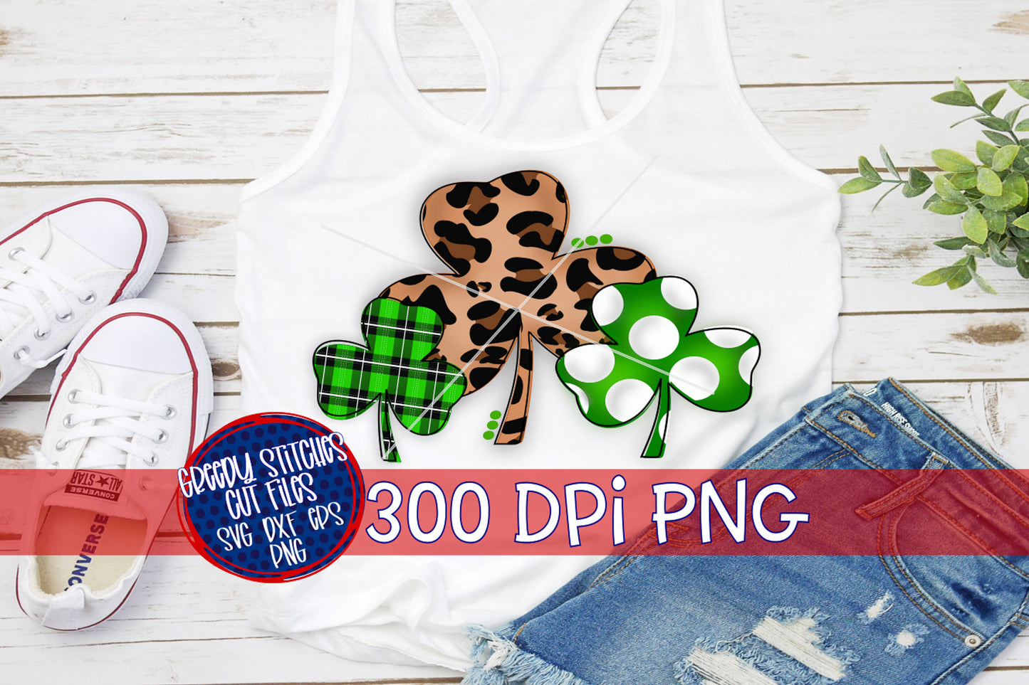 St. Patrick's Day Clover Trio PNG for Sublimation