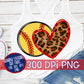 Softball Heart Leopard Print PNG