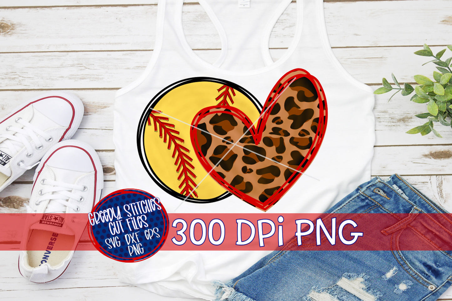 Softball Heart Leopard Print PNG