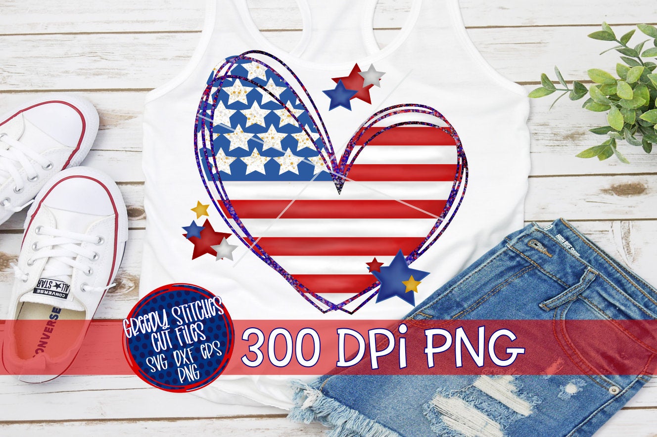 American Flag Heart PNG for Sublimation