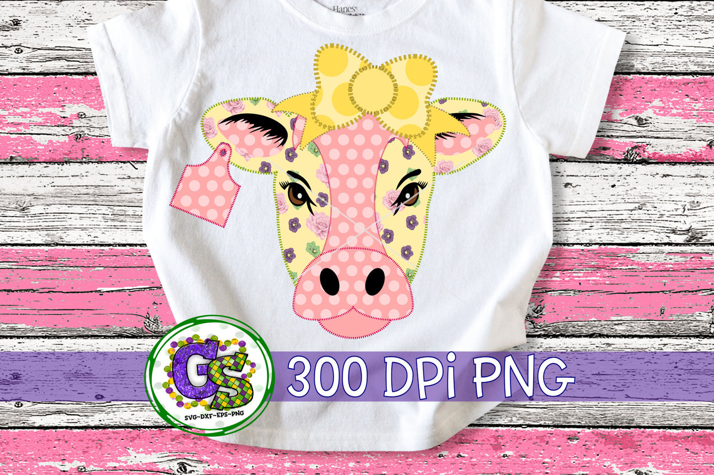 Pink and Yellow Floral Cow PNG