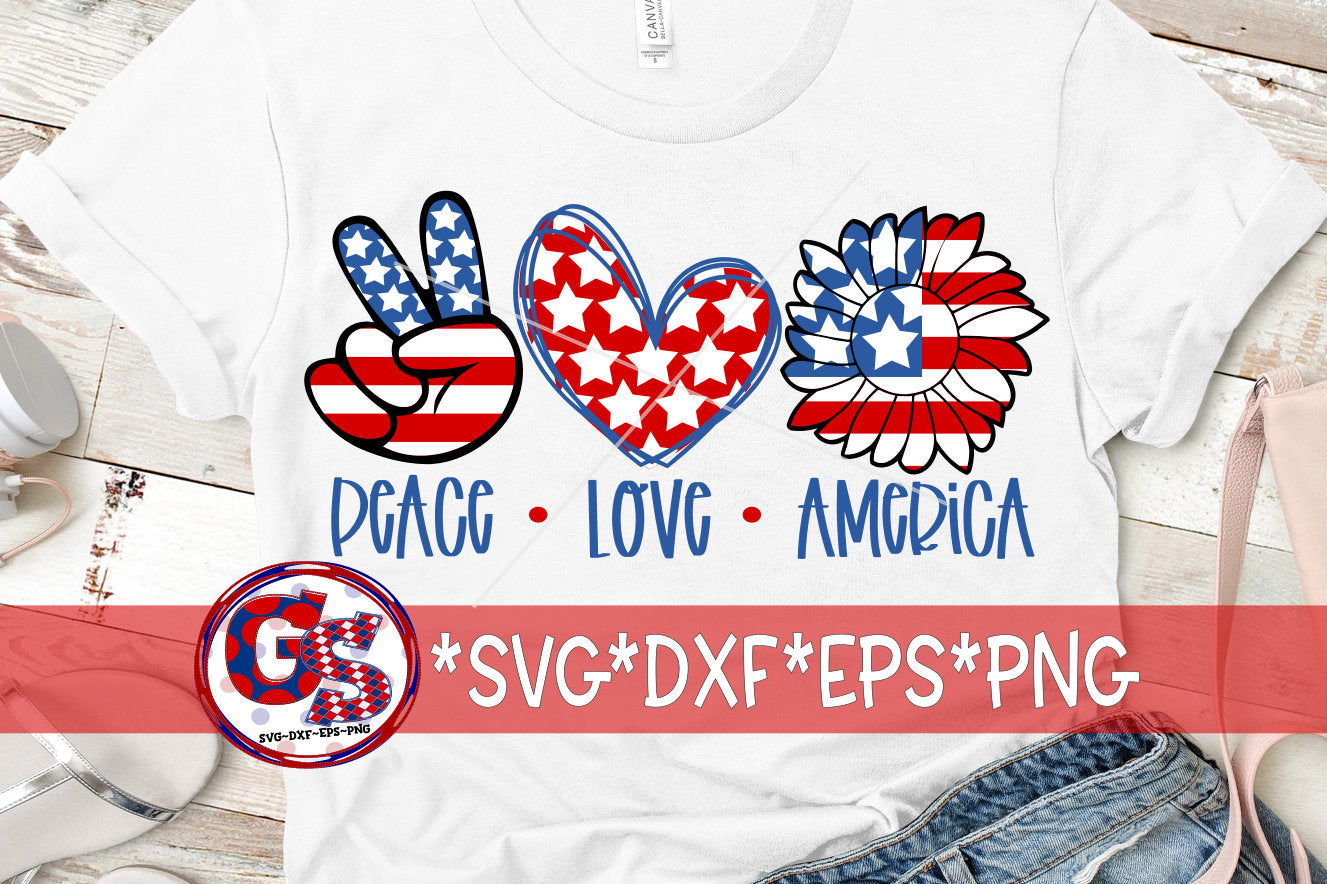 Peace Love America Sunflower svg, eps, dxf, png. July 4th SvG | Patriotic Sunflower SvG | American Sunflower SvG | Instant Download Cut File