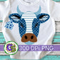 Blue and White Cow with Horns PNG