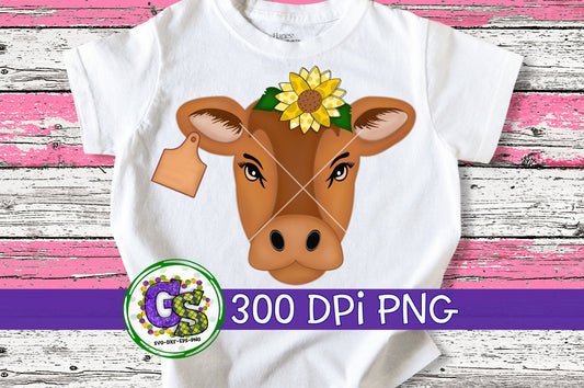 Brown Cow with Sunflowers PNG for Sublimation