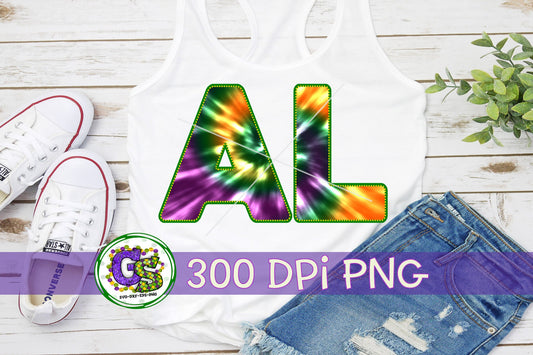 Mardi Gras Alabama Tie Dye PNG for Sublimation