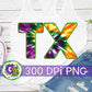 Mardi Gras Texas Tie Dye PNG for Sublimation