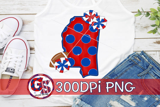 Mississippi Football Pom Poms Royal and Red PNG for Sublimation