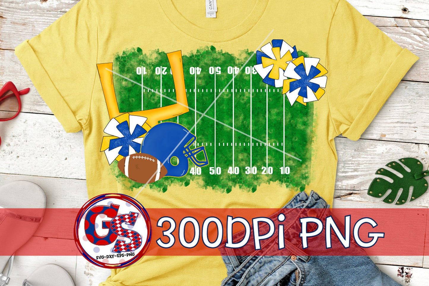 Football Field Pom Poms Royal and Yellow PNG for Sublimation