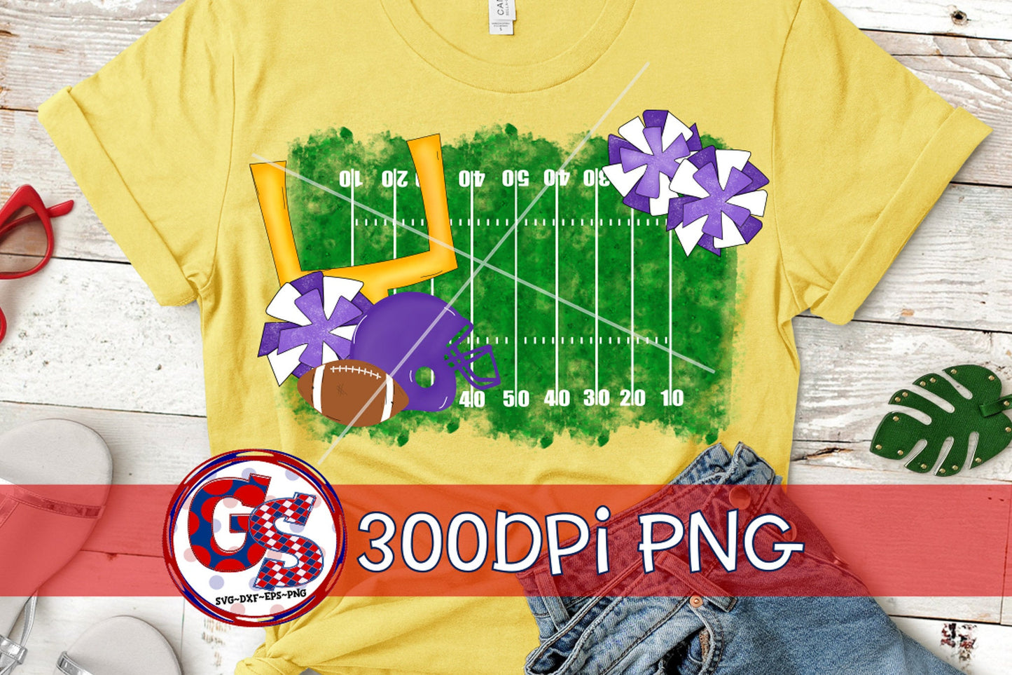 Football Field Pom Poms Purple PNG for Sublimation