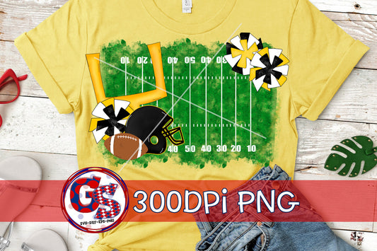 Football Field Pom Poms Black Yellow PNG for Sublimation