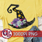 Watercolor Witch Hat with Flowers PNG for Sublimation