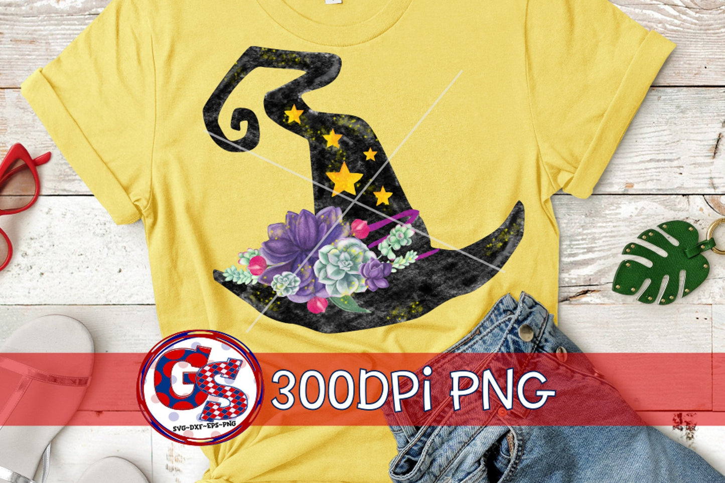 Watercolor Witch Hat with Flowers PNG for Sublimation