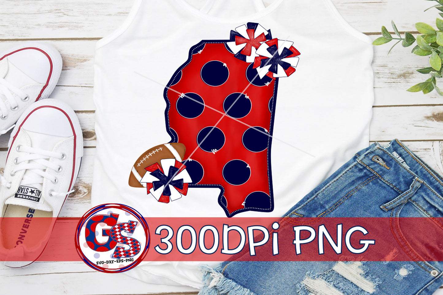 Mississippi Football Pom Poms Navy and Red PNG for Sublimation