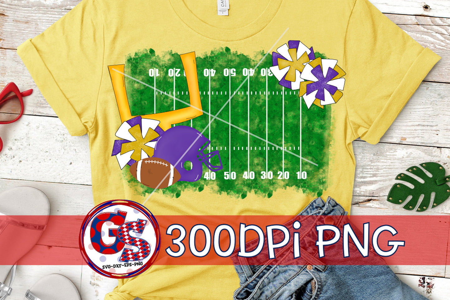 Football Field Pom Poms Purple and Gold PNG for Sublimation