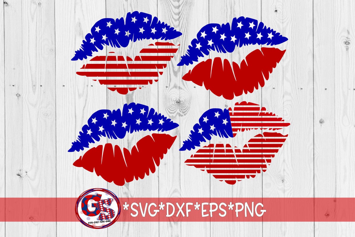 July 4th Lips SvG | American Flag Lips Set of 4 svg dxf eps png. Lips SVG, American Flag SVG, Red | White | Blue, Instant Download Cut File