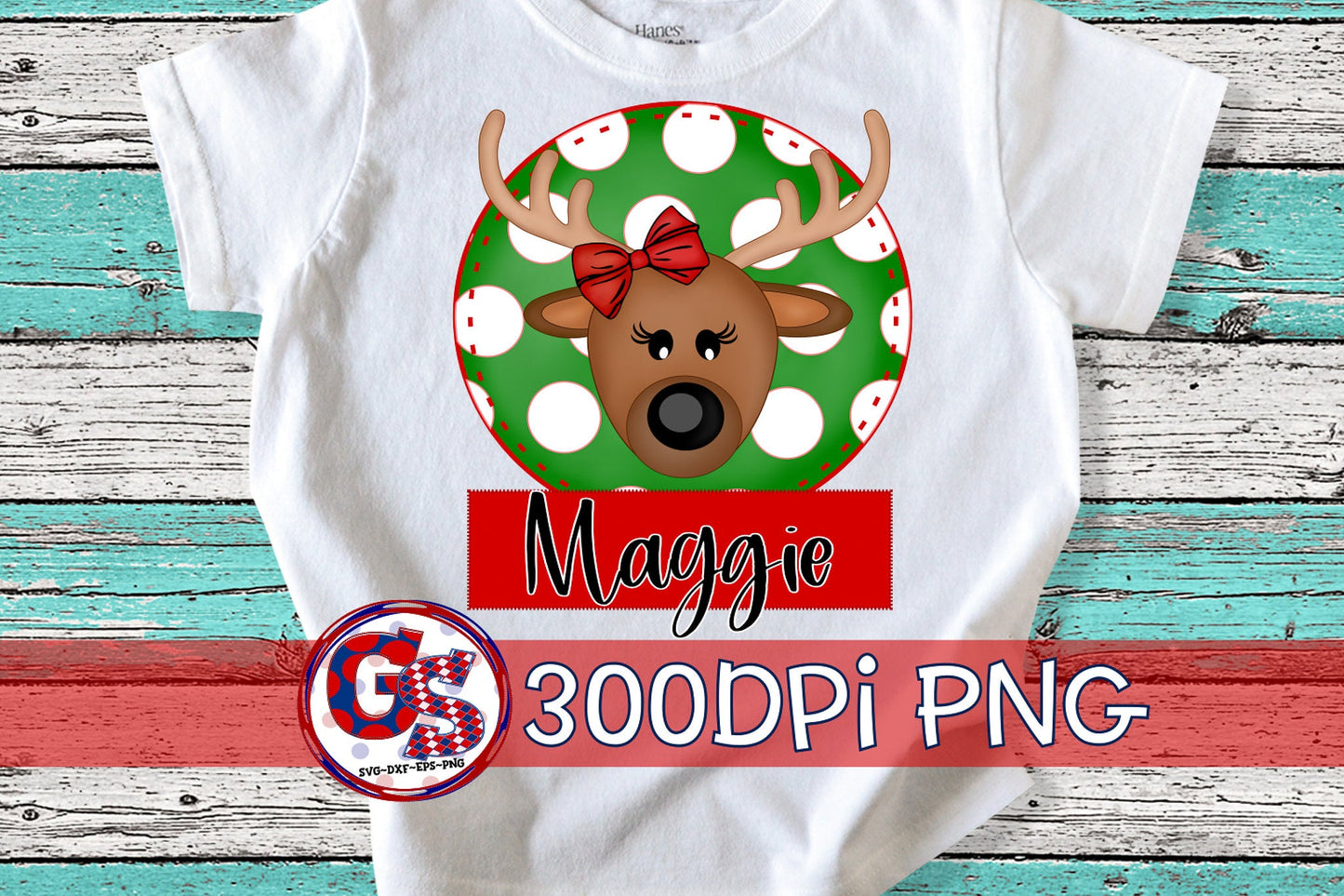 Girl Reindeer Circle with Name Boxes PNG for Sublimation